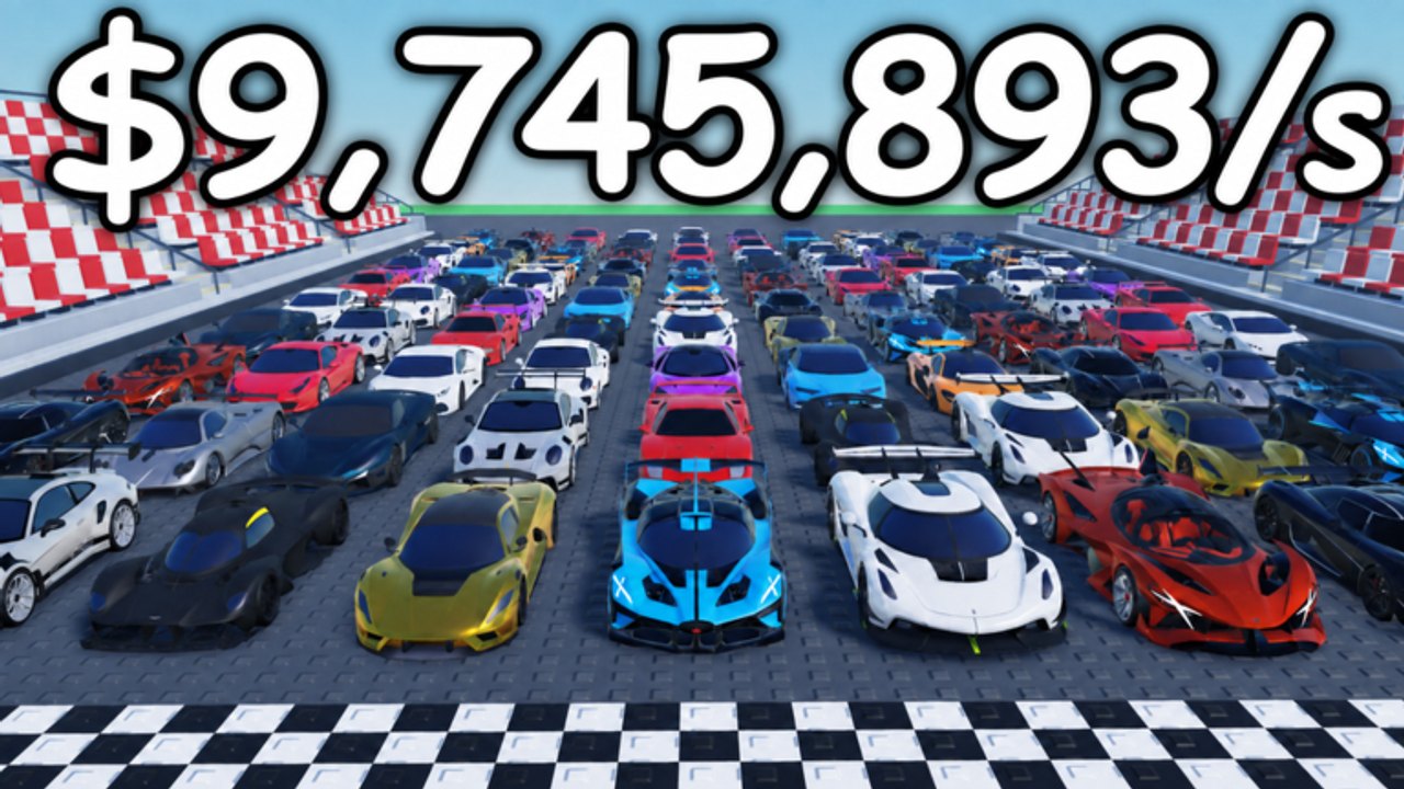 Mini Race overview of garage buildings, race lineup cars, and circuit capture areas in the Roblox experience